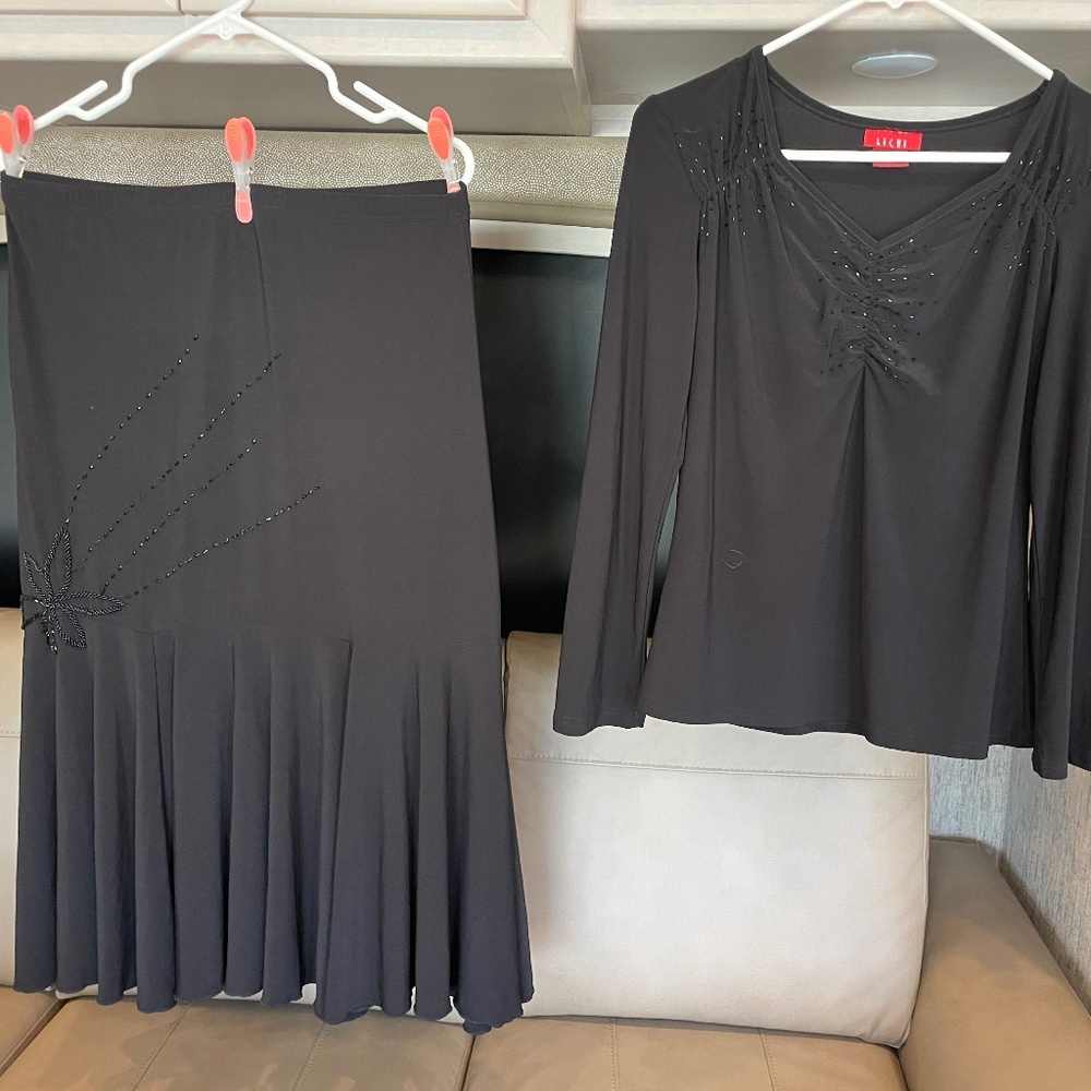 Womens M Lichi Top & Skirt Glass Beaded for Formal Dressy Dance Stunning On!